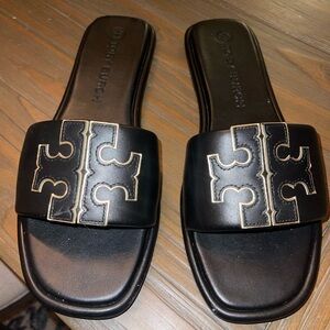 Tory Burch double T Leather sport slide